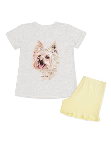 Short Doll Manga Curta Infantil Dog Margaridas