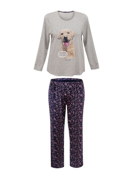 Pijama Feminino Plus Size Longo Dog Happiness