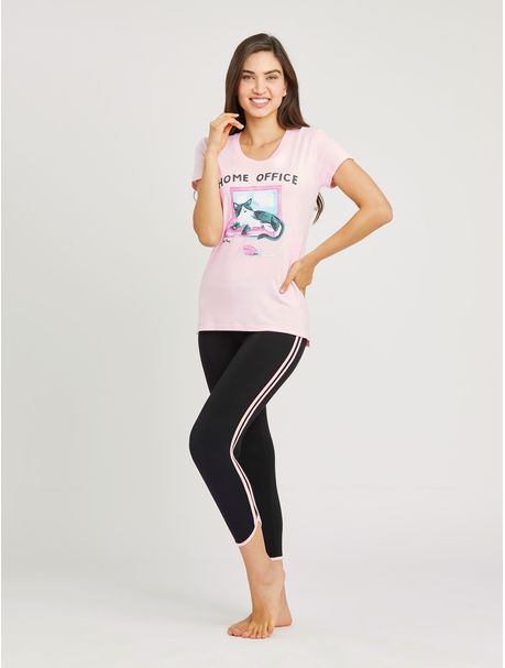 Pijama Feminino Capri Manga Curta Home Office