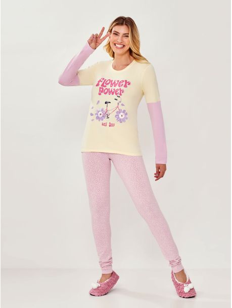Pijama Feminino Manga Longa Bike Margaridas