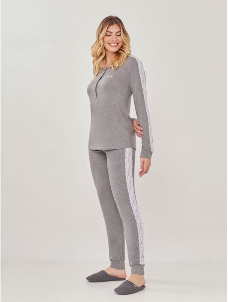 Pijama Feminino Longo Manga Longa Lauren