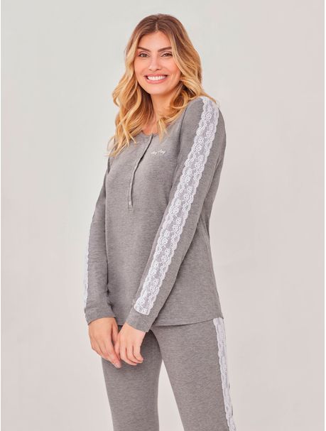 Pijama Feminino Longo Manga Longa Lauren