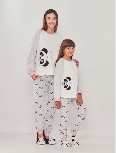 Pijama Soft Infantil Feminino Manga Longa Love Panda