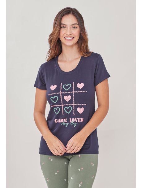 Pijama Longo Feminino Manga Curta Game Lover