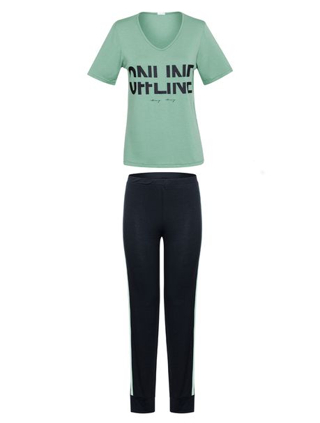 Pijama Feminino Longo Manga Curta Hello