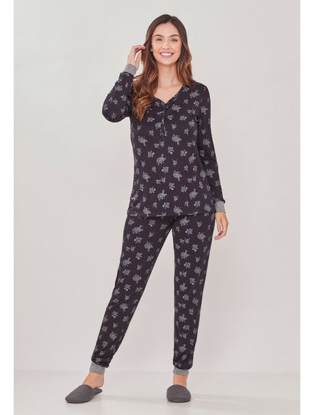 Pijama Feminino Longo Manga Longa Amélia