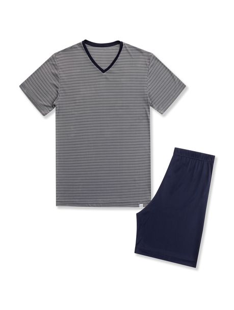 Pijama Curto Manga Curta Masculino Night Stripes