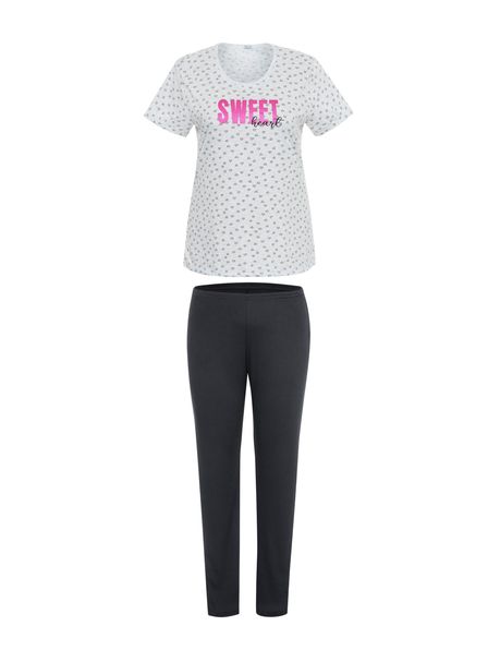 Pijama Feminino Plus Size Manga Curta Grey Heart