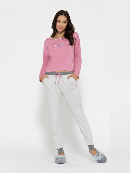Pijama Feminino Longo Manga Longa Party