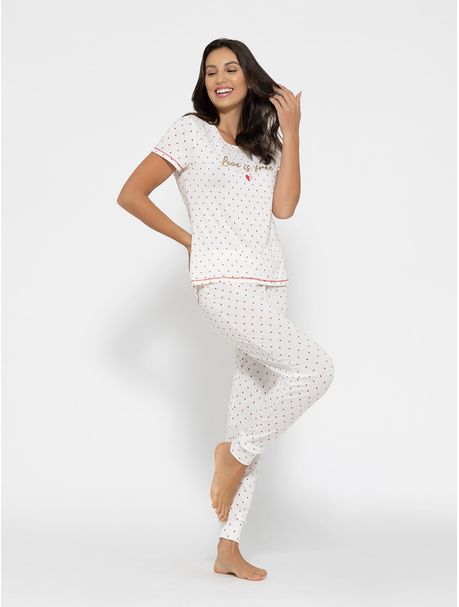 Pijama Feminino Longo Manga Curta Love Is Free