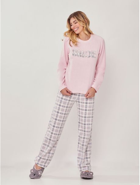 Pijama Soft Feminino Manga Longa Smile