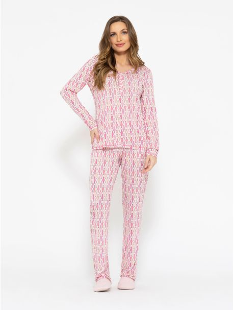 Pijama Feminino Manga Longa Cat Mix