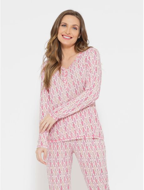 Pijama Feminino Manga Longa Cat Mix