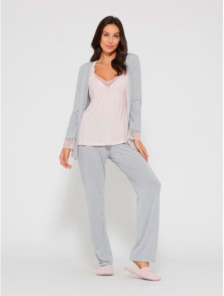 Pijama Maternidade Trio Manga Longa Jasmine