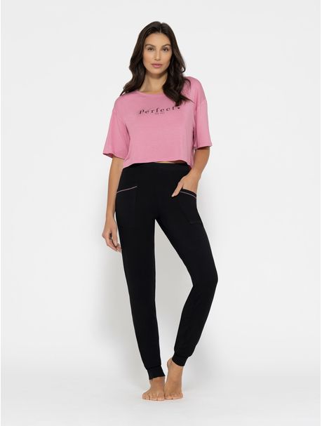 Pijama Feminino Longo Manga Curta Perfect