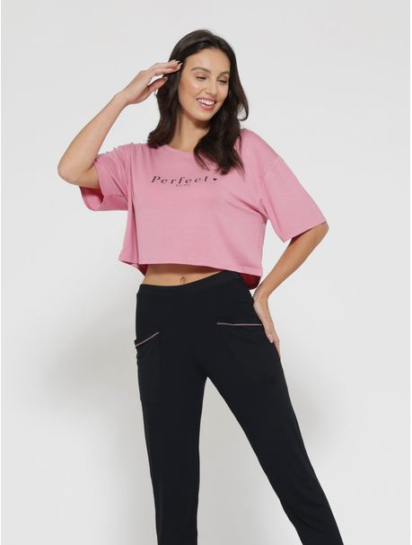 Pijama Feminino Longo Manga Curta Perfect