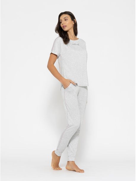 Pijama Feminino Longo Manga Curta Home Week