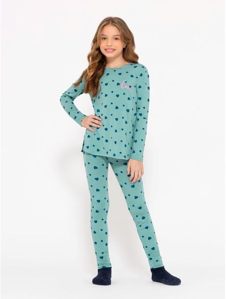 Pijama Infantil Feminino Manga Longa Love Heart