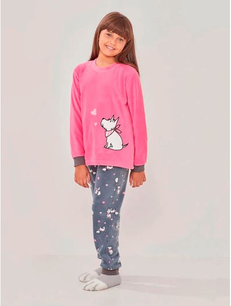 Pijama Soft Infantil Feminino Manga Longa Dog Kiss