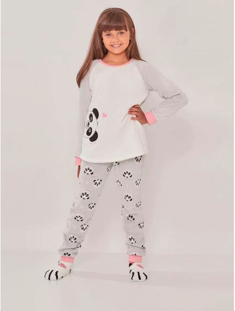 Pijama Soft Infantil Feminino Manga Longa Love Panda