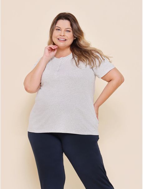 Pijama Feminino Plus Size Manga Curta Melange