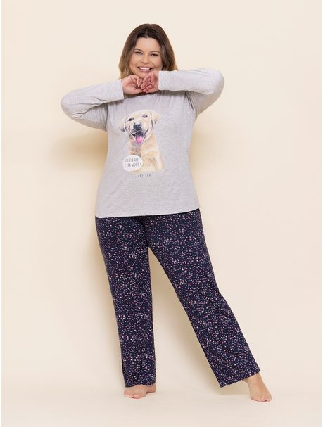 Pijama Feminino Plus Size Longo Dog Happiness