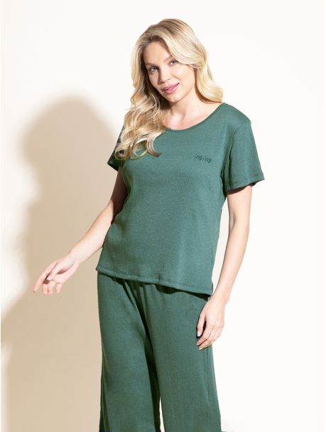 Pijama Feminino Capri Manga Curta Moderna