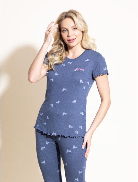 Pijama Feminino Capri Manga Curta My Pets