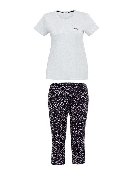 Pijama Feminino Capri Manga Curta Dark Flower