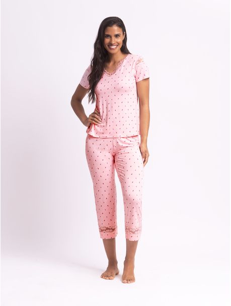 Pijama Feminino Capri Manga Curta Sara