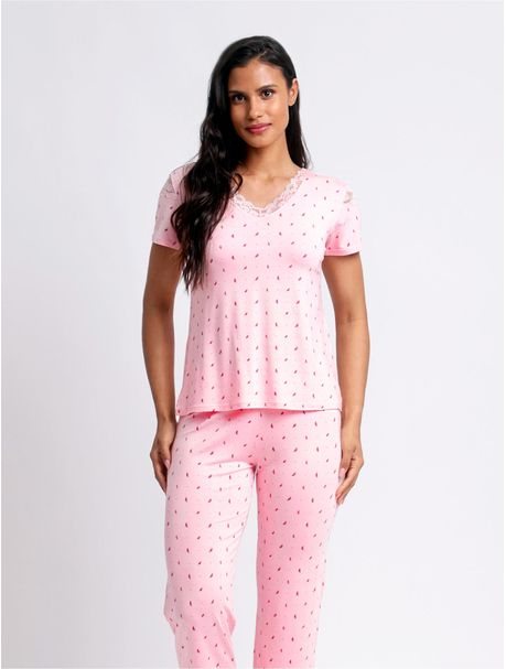 Pijama Feminino Capri Manga Curta Sara