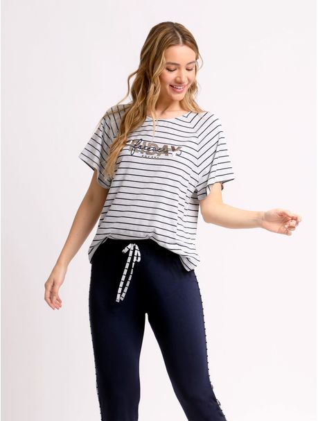 Pijama Feminino Longo Manga Curta Friday