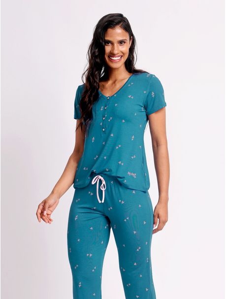 Pijama Feminino Capri Manga Curta Melissa