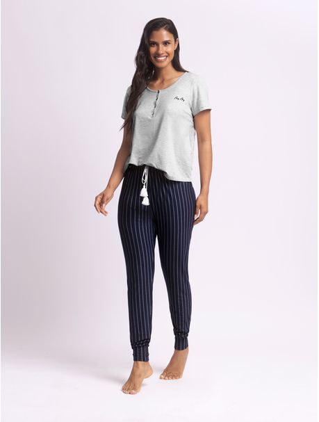 Pijama Feminino Longo Manga Curta Sônia