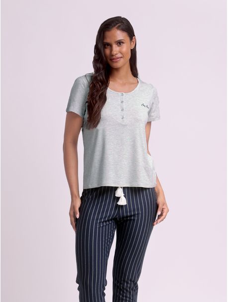 Pijama Feminino Longo Manga Curta Sônia