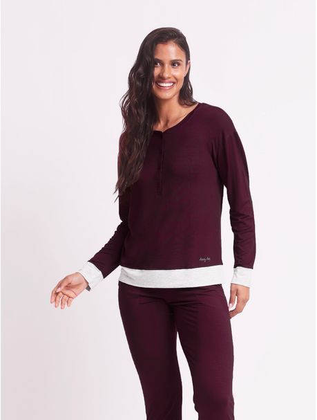 Pijama Feminino Manga Longa Merlot