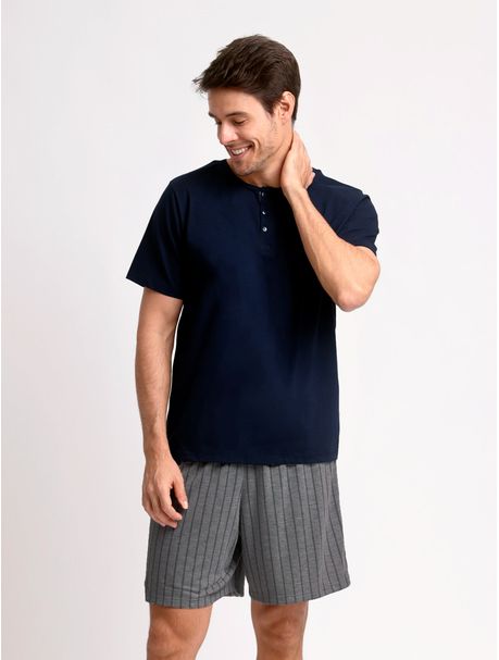 Pijama Masculino Manga Curta Basic Stripes