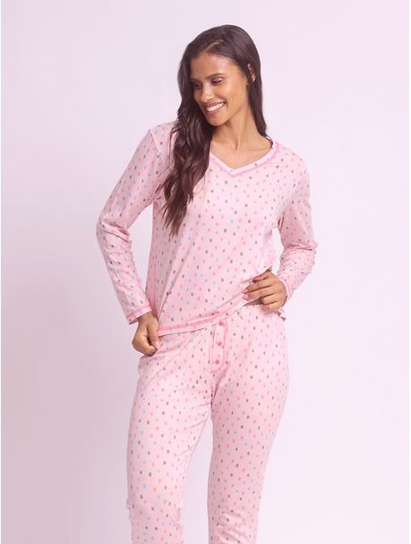 Pijama Feminino Manga Longa Confetes