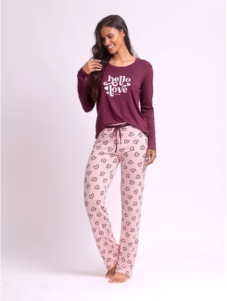 Pijama Feminino Manga Longa Hello Love