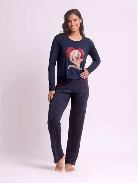 Pijama Feminino Monga Longa Love Goldens
