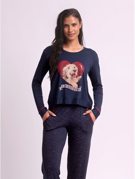 Pijama Feminino Monga Longa Love Goldens