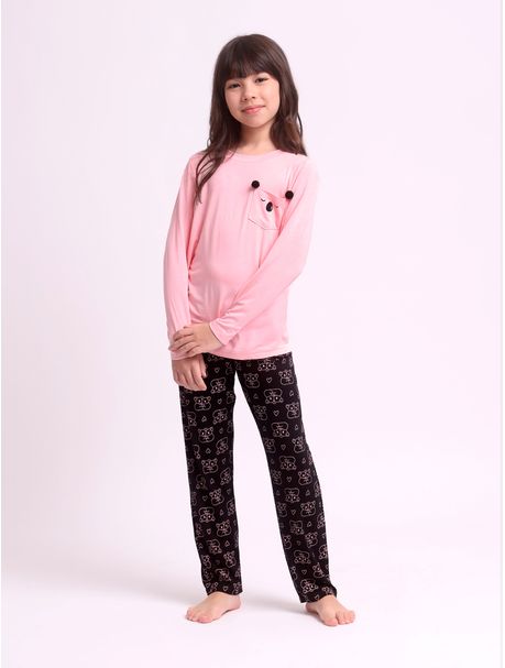 Pijama Infantil Feminino Manga Longa Koala Pocket