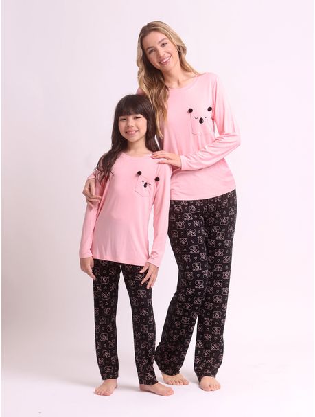 Pijama Infantil Feminino Manga Longa Koala Pocket