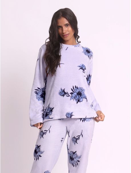 Pijama Soft Feminino Manga Longa Blue Garden