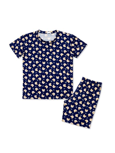 Short Doll Infantil Manga Curta Urso Folhas