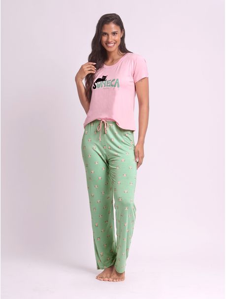 Pijama Feminino Manga Curta Soneca