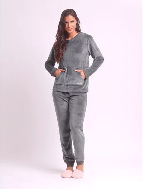 Pijama Plush Feminino Manga Longa Velvet Heart