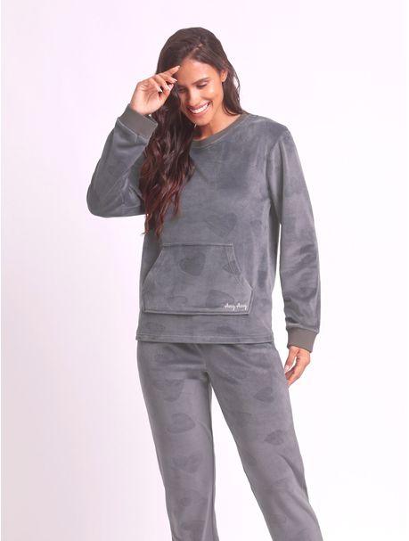 Pijama Plush Feminino Manga Longa Velvet Heart