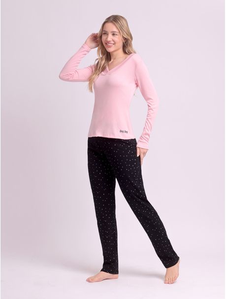 Pijama Feminino Manga Longa Rib Hearts