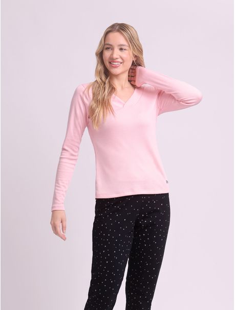 Pijama Feminino Manga Longa Rib Hearts